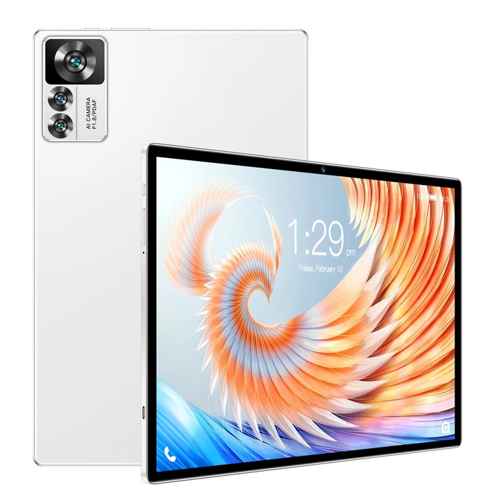 Tableta Android 12 YANYXR 10.1 inch, 4GB RAM, 64GB, alb, 24.5x15x0.8cm