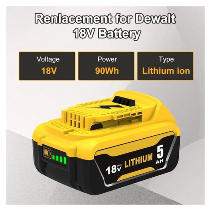 Универсална батерия 18V 5.0Ah комплект 2 бр. LED черно-сиво 12.5x7.5x9.5cm