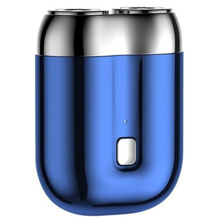 Електрическа самобръсначка, двойна, металик синя, преносима, USB, компактна