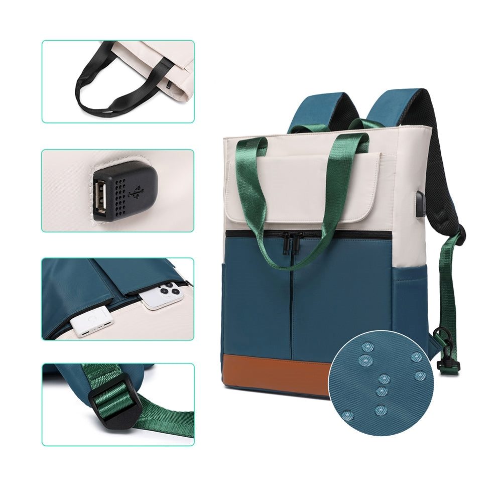 Rucsac laptop 2in1 convertibil, verde, 29x18x43cm, cu port USB