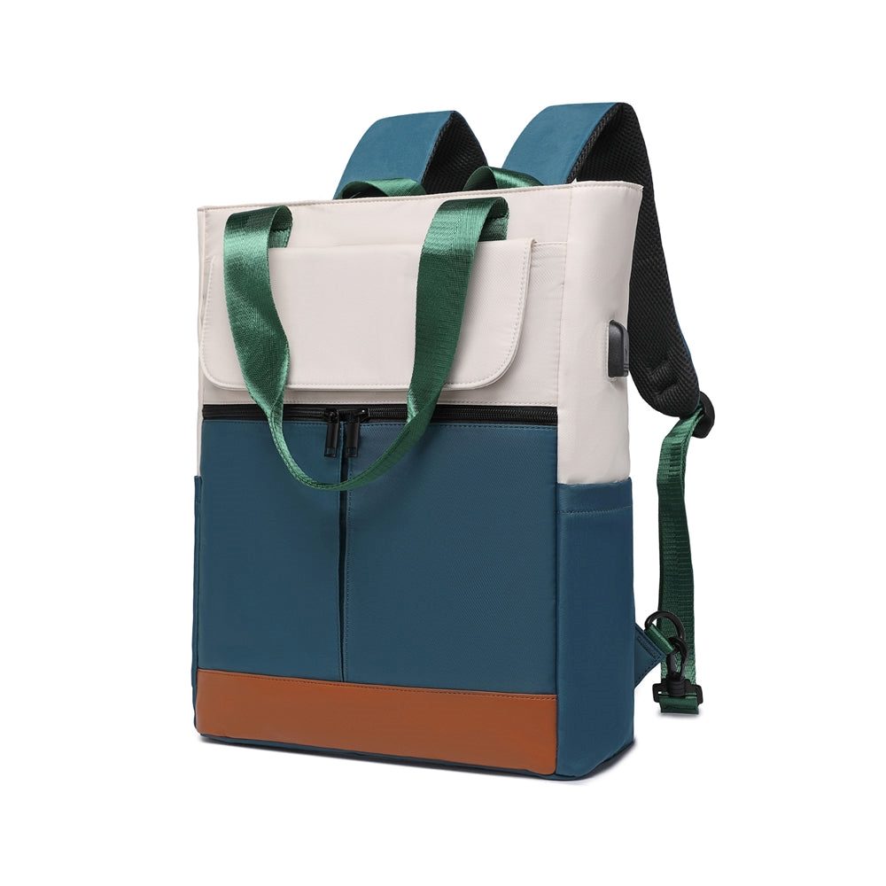 Rucsac laptop 2in1 convertibil, verde, 29x18x43cm, cu port USB