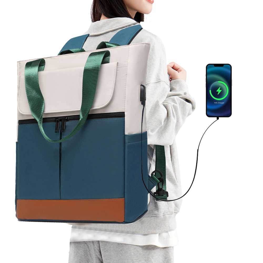Rucsac laptop 2in1 convertibil, verde, 29x18x43cm, cu port USB