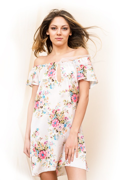 Сатенена нощница с къси ръкави WILD TEAR SS17-3-1-2, Флорален десен