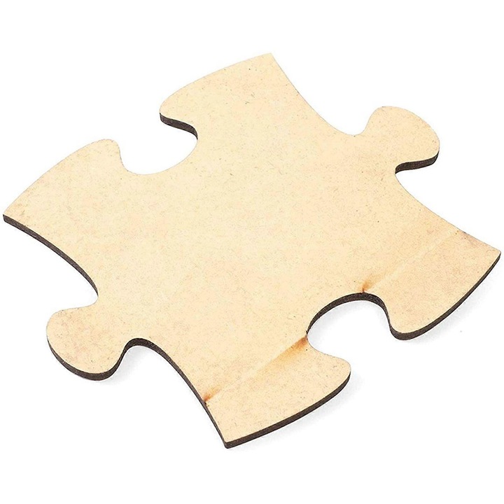 Set 100 piese puzzle lemn, neterminate, 4x4cm, alb