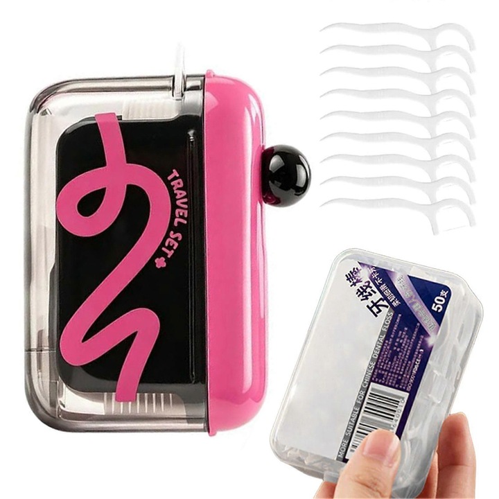Cutie portabila pentru ata dentara, 50 buc, transparent, 7x3x2cm
