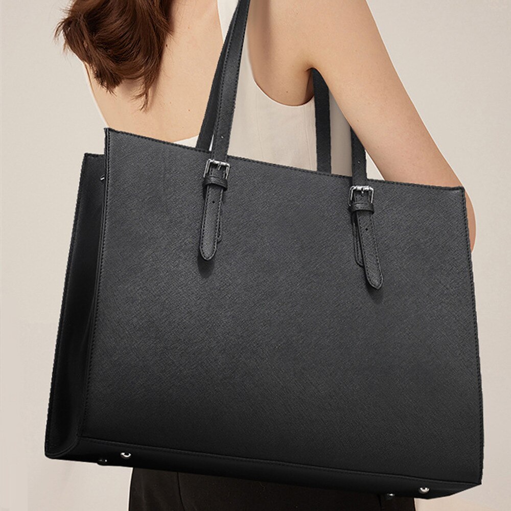 Geanta laptop dama 15.6 inch, tote, rezistenta la apa, negru, 40x30x15cm