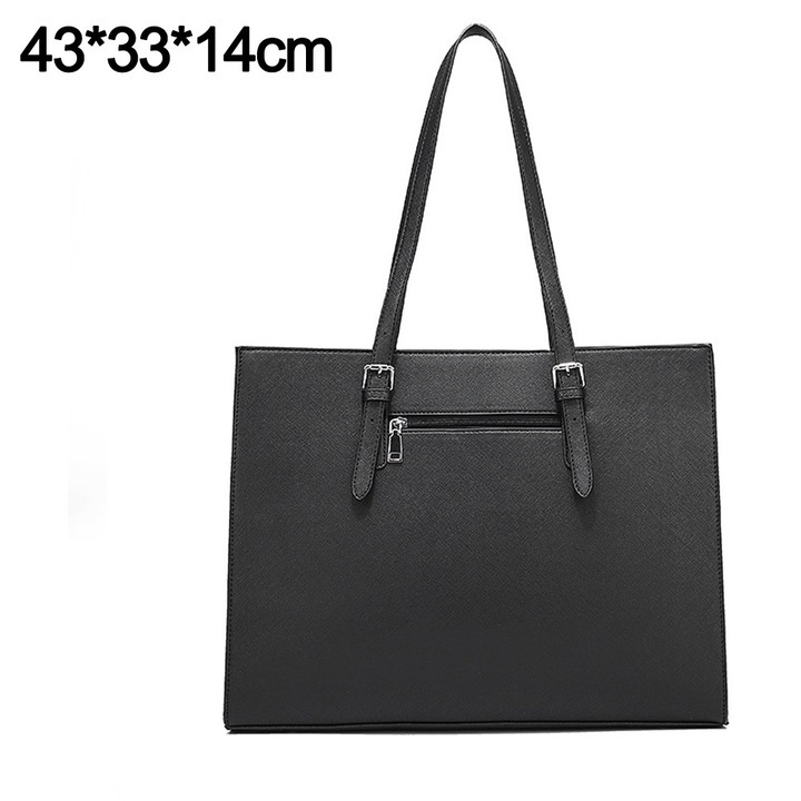 Geanta laptop dama 15.6 inch, tote, rezistenta la apa, negru, 40x30x15cm