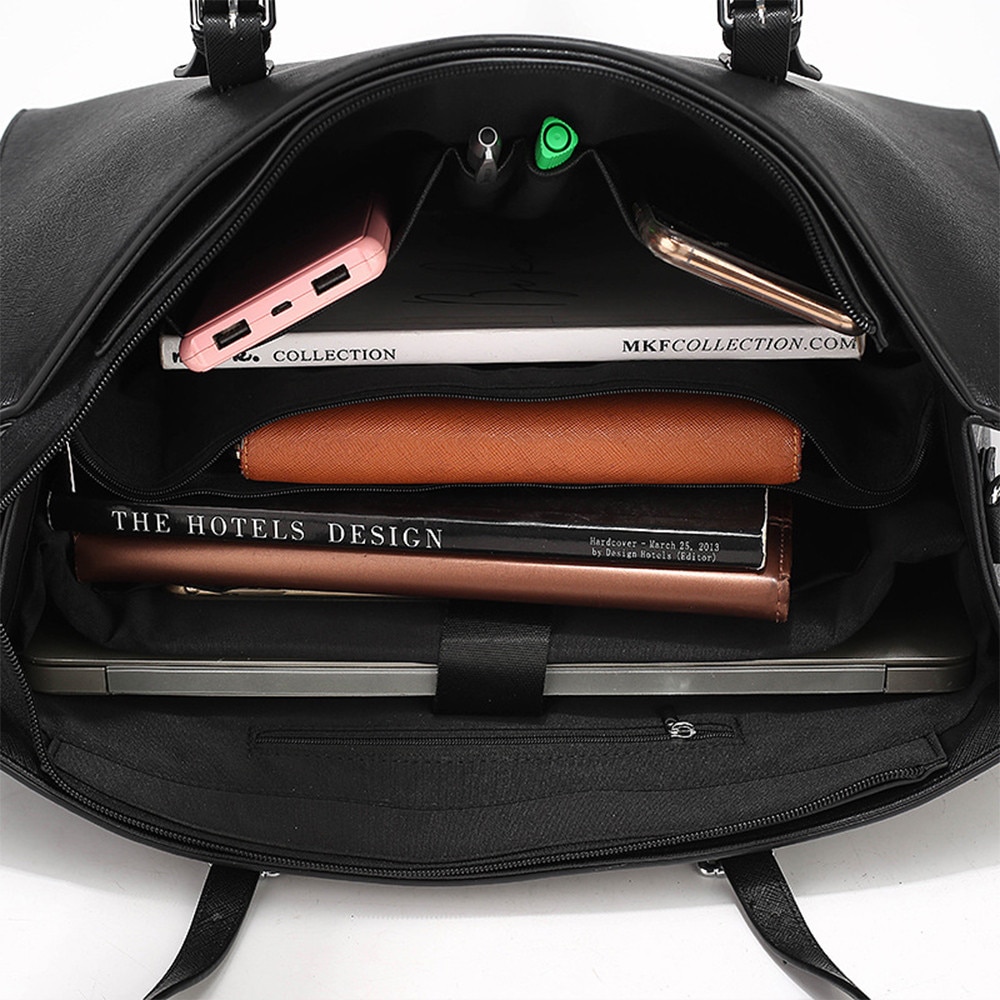 Geanta laptop dama 15.6 inch, tote, rezistenta la apa, negru, 40x30x15cm