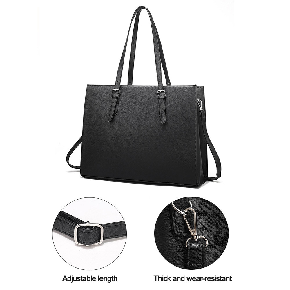 Geanta laptop dama 15.6 inch, tote, rezistenta la apa, negru, 40x30x15cm