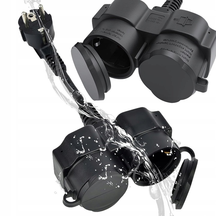 Adaptor Dublu Schuko 16A cu 2 Prize, Cablu 5cm, IP44