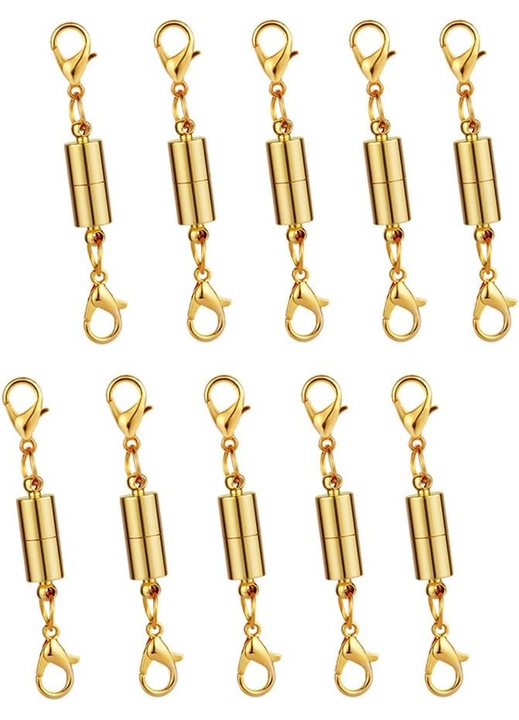 ZYBLSSBB, inchizatori magnetice tip lobster pentru bijuterii, set 12 buc. (6 aurii + 6 argintii), lungime 4,6 cm, diametru 6 mm, LSM2XH22707-WMZL-385-1