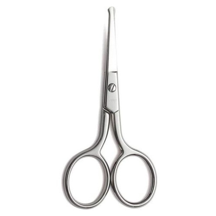 Professzionális orr- és arcszőrzet olló, rozsdamentes acél, lekerekített hegy, 12cm, fém tokkal