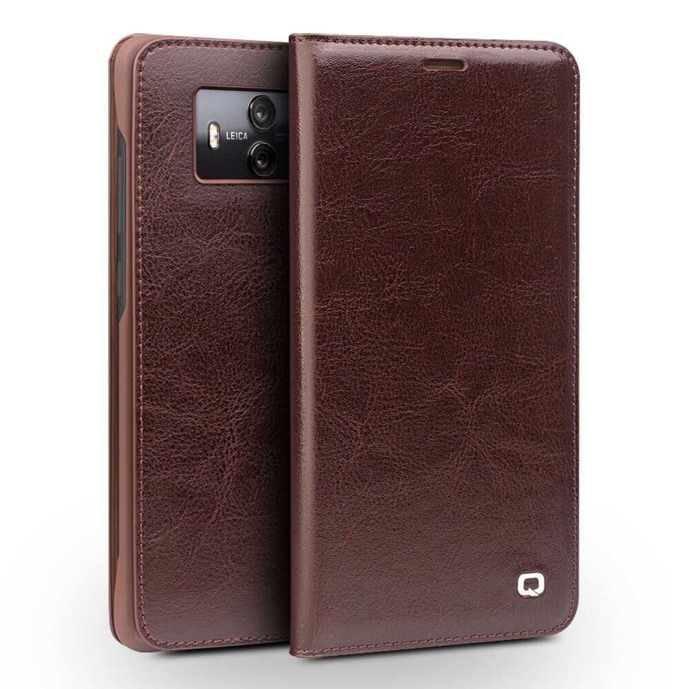 Husa din piele fina tip carte, cu buzunar card, Huawei Mate 10 - Qialino Classic Wallet, culoare Maro coffee