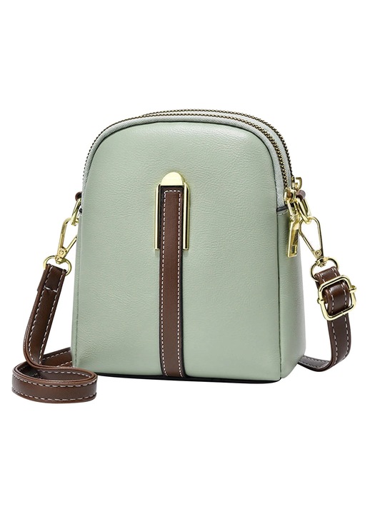 Geanta mini crossbody YANYXR, piele naturala verde, 15x20cm