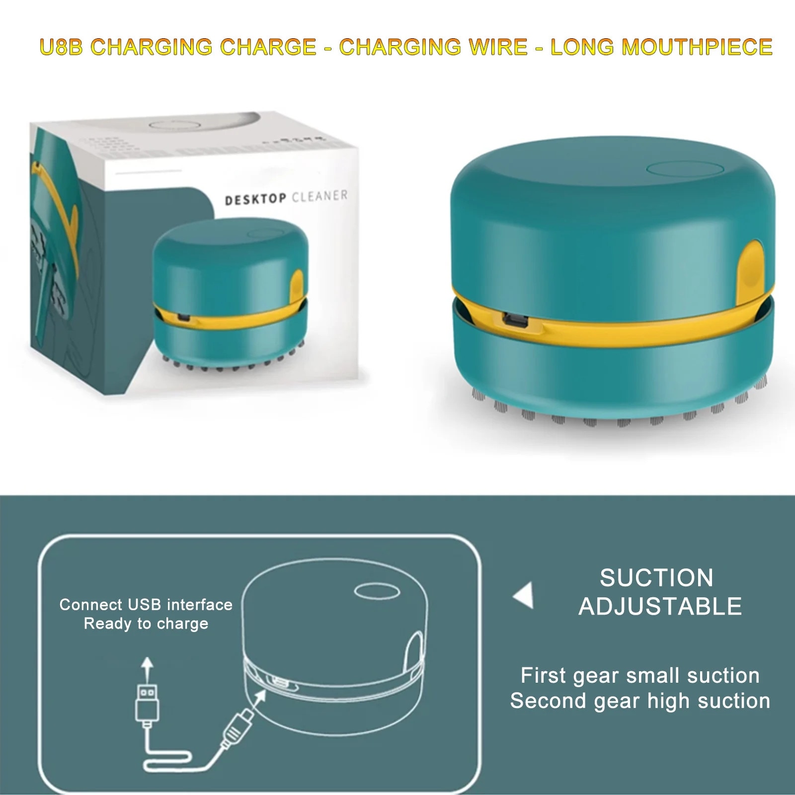 Aspirator de birou mini, 8.2x6cm, USB, portabil, alb