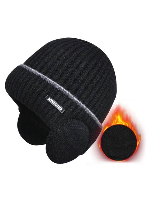 Caciula tricotata barbati, captusita fleece, negru, marime universala