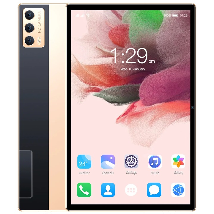 Tableta Android YANYXR 10.1 inch, 12GB RAM, 512GB, negru/auriu, 1280x800px