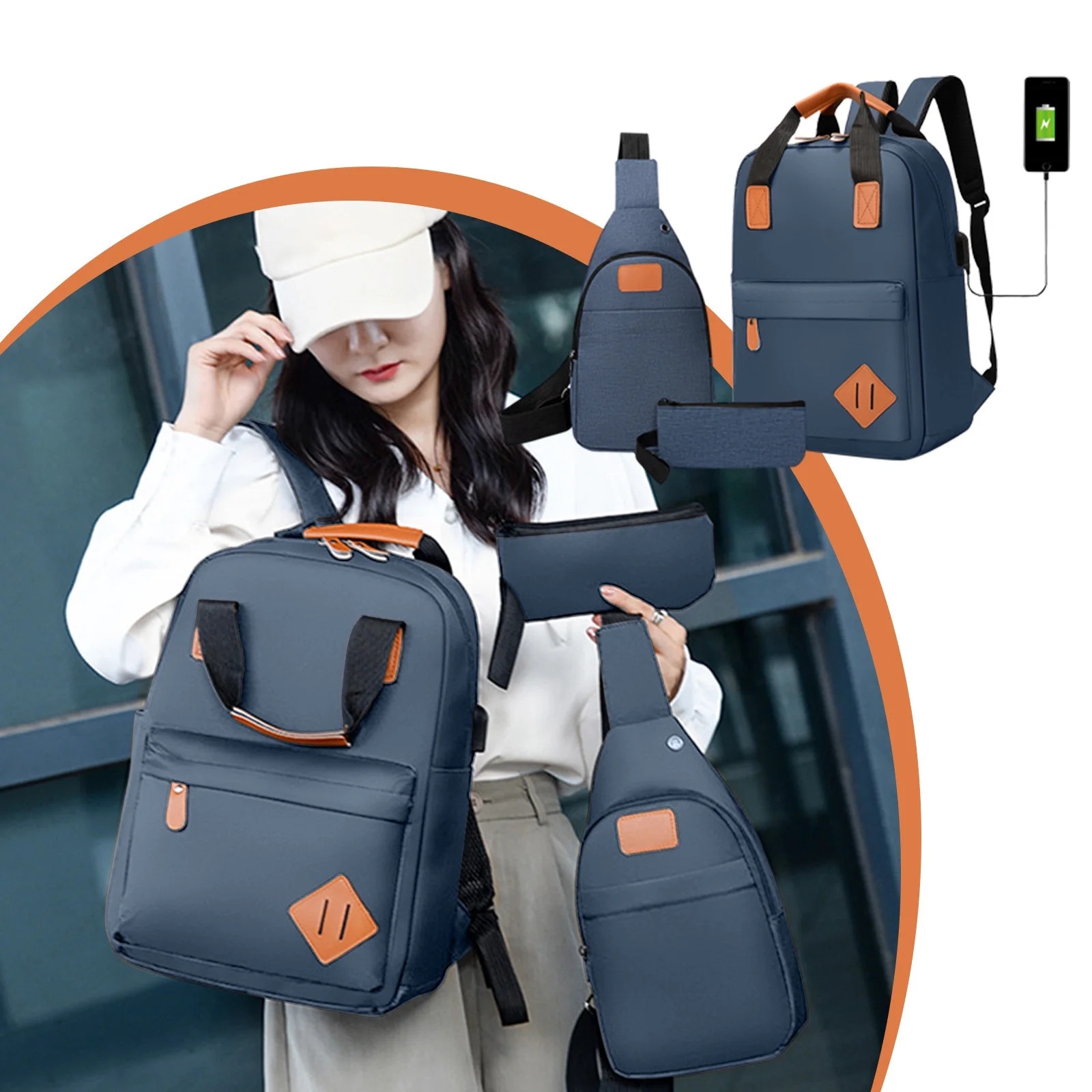 Rucsac laptop set 3 piese, multicolor, 41x29x13cm, 30x18x7cm, 20x8cm