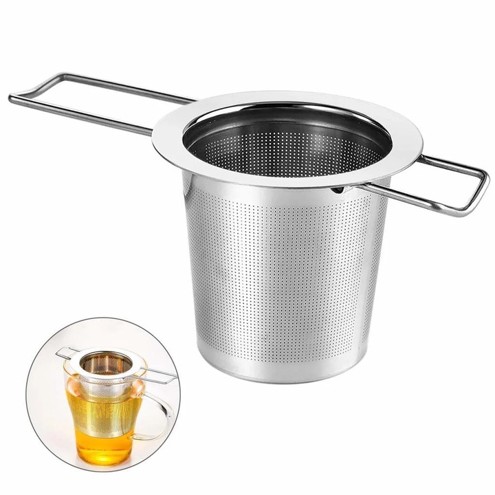 YANYXR BCS3185329 teaszűrő, 304-es rozsdamentes acélból, extra finom szita, összecsukható fogantyú, mosogatógépben mosható, ezüst (O 74 mm, H 65 mm)