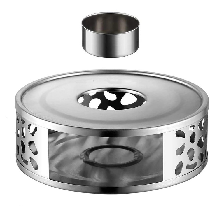 Incalzitor pentru ceainic ZYBLSSBB LSM2xh12274-BCS0074116, din otel inoxidabil 430, cu suport pentru lumanare (tealight), pentru fund de vas ≤12 cm, 15 x 15 x 5 cm, argintiu