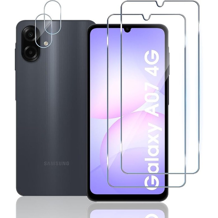 9H edzett üvegfólia, 2+2 csomag Samsung Galaxy A07-hez – ütés- és karcálló, HD tiszta, buborékmentes felhelyezés, teljes védelem