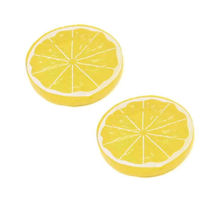 Felii de lamaie din plastic, ornament decorativ, 5.5x1x5.5cm, galben