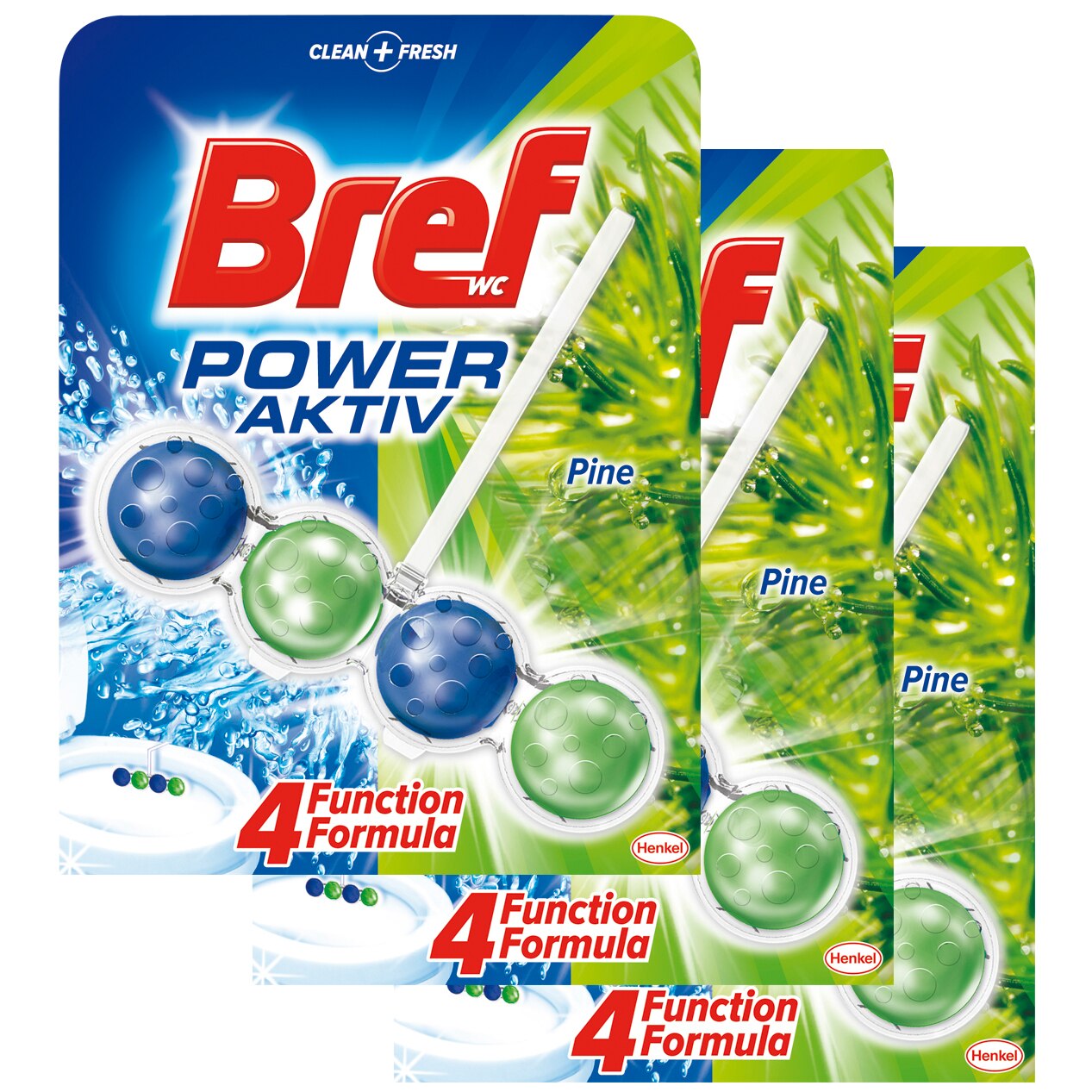 Pachet 3 x Odorizant toaleta Bref Power Aktiv Pine, 50 g