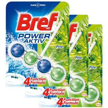 Pachet 3 x Odorizant toaleta Bref Power Aktiv Pine, 50 g Pachet 3 x Odorizant toaleta Bref Power Aktiv Pine, 50 g