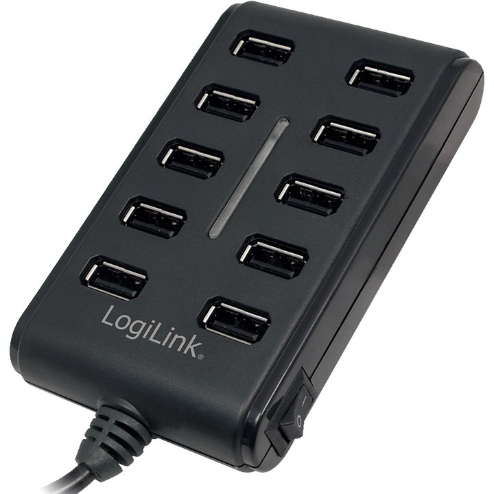 Хъб LogiLink UA0125, 10 x USB 2.0, Черен