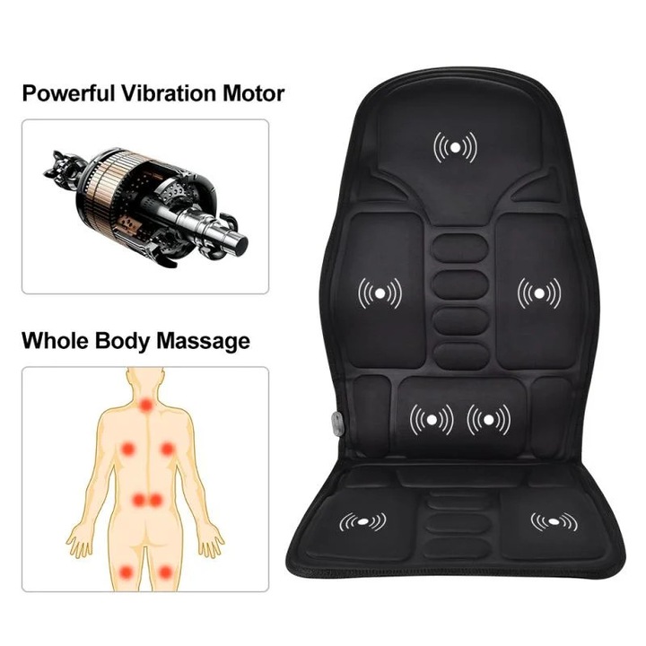 YANYXR elektromos masszázspárna, vibrációs, fűtés, hordozható, fekete, univerzális