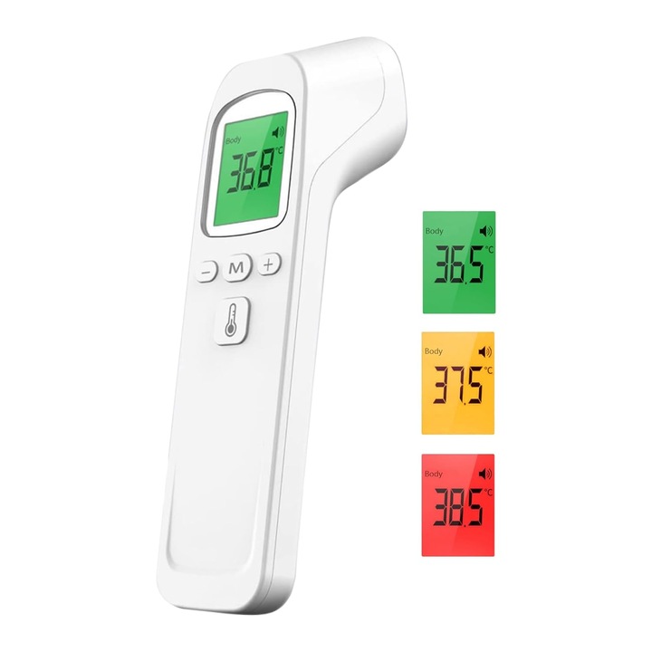 Érintésmentes infravörös digitális hőmérő, fehér, LCD kijelző, 3-5cm