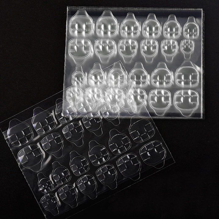 Benzile dublu-adezive pentru unghii 0805BM-BST3026239-1, reutilizabile, ultrathin, impermeabile, transparente, 50 foi (24 tab-uri/foaie), 12 marimi