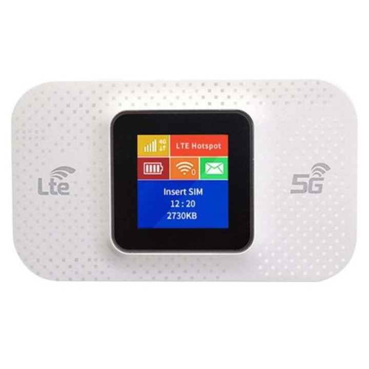 Router wireless 4G LTE portabil, 150 Mbps, negru-alb, 3650 mAh, 10 utilizatori