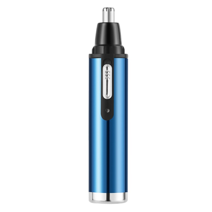 Trimmer pentru par nazal 0807BM-BSTA00424104-18, corp din aluminiu, USB reincarcabil, 2-in-1 (tuns nazal si contur barbierit), albastru metalizat
