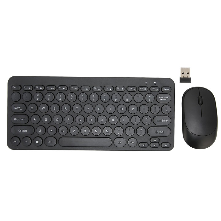 Tastatura wireless cu mouse, 78 de taste, retro