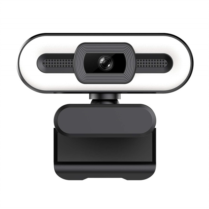 Уебкамера USB HD с микрофон, автофокус, въртене на 360°, защитно капаче, черна