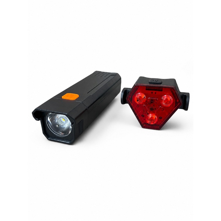 Set far si stop LED pentru bicicleta, AVI®, reincarcabile USB-C, prindere rapida, far 8 cm, AVI-5474