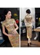 Rochie cheongsam elegant lunga, croiala slim, material premium, auriu