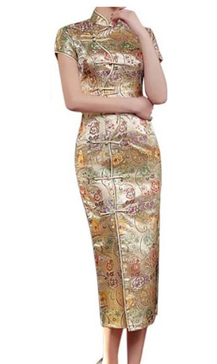 Rochie cheongsam elegant lunga auriu