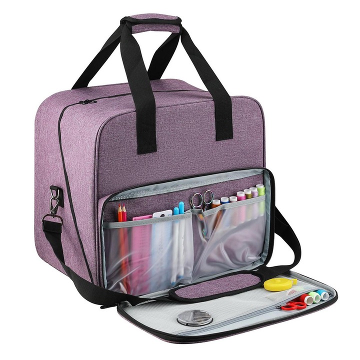 Geanta transport masina de cusut universala, nylon, captusita, negru, 40x30x20cm