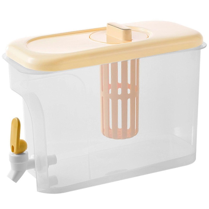 Dispenser bauturi 4L, transparent, capac galben-crem, plastic alimentar