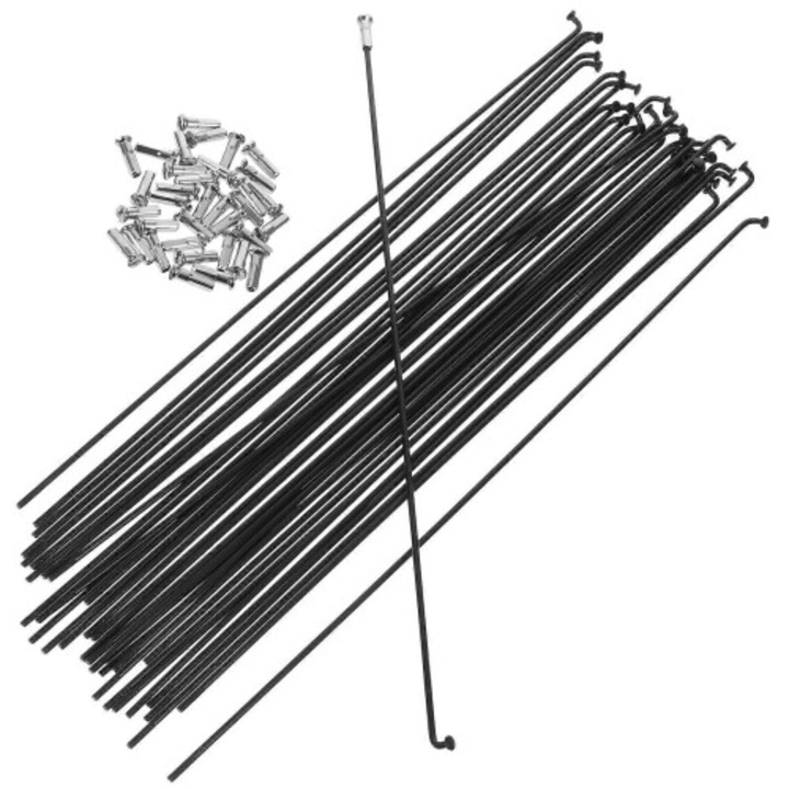 Set 36 spite si nipluri bicicleta, otel, 260mm, 14G, J Bend