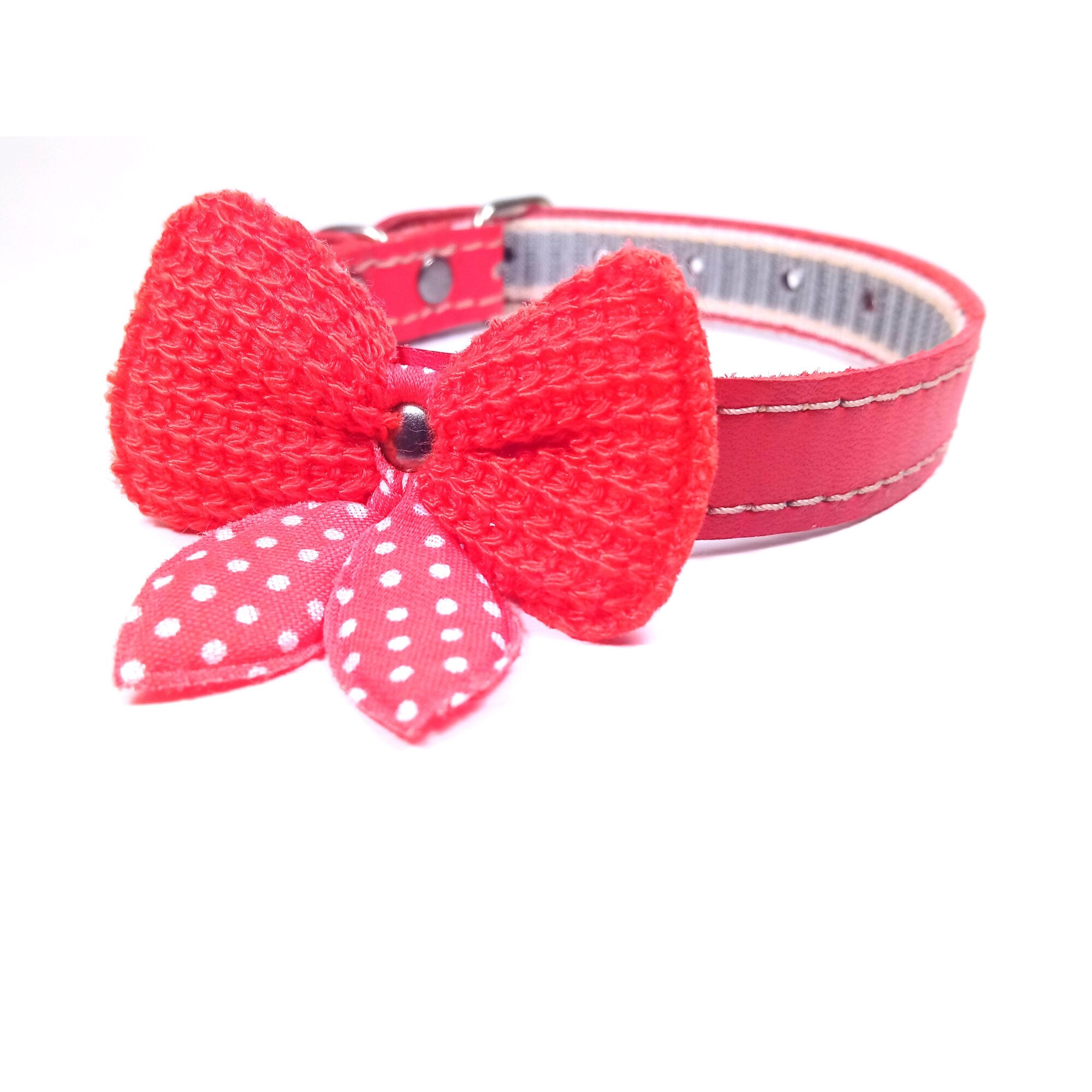 Zgarda din piele rosie cu fundita 15 mm x 37 cm