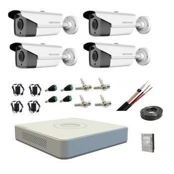 Kit complet 4 camere supraveghere exterior Hikvision 1080P 80 m IR hard 1tb Kit complet 4 camere supraveghere exterior Hikvision 1080P 80 m IR hard 1tb