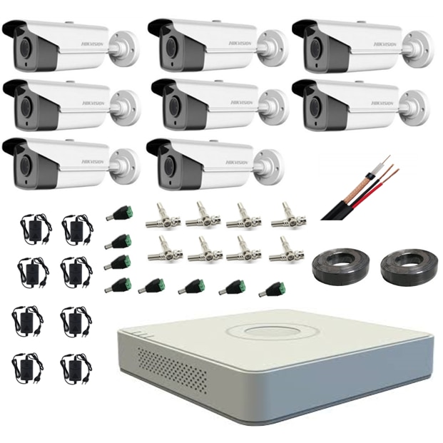 Kit sistem complet 8 camere supraveghere Hikvision 1080P 80 m IR lentila 3.6mm
