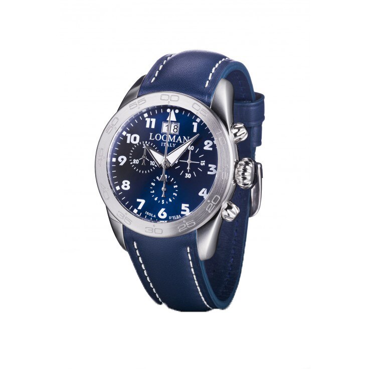 Ceas barbatesc Locman Isola D'Elba , 0460A02-00BLWHPB, Quartz, Piele, Albastru