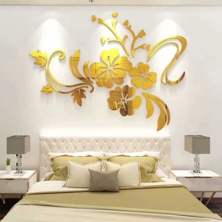 Sticker decorativ perete 3D, floare roz, acrilic, rezistent, 40x60cm-215x286cm