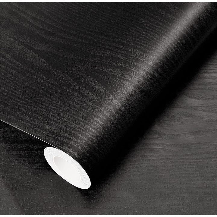 Tapet autocolant lemn negru 40x500cm rezistent apa