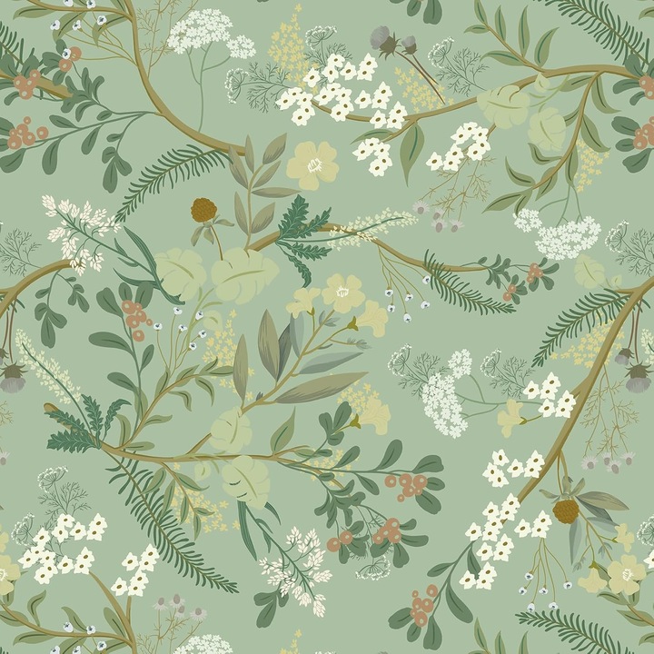 Tapet autocolant floral, vinil, verde deschis, 45x300cm