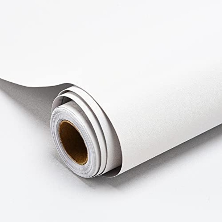 Tapet autocolant alb, 40x300cm, textura mata, vinil PVC, rezistent si usor de curatat
